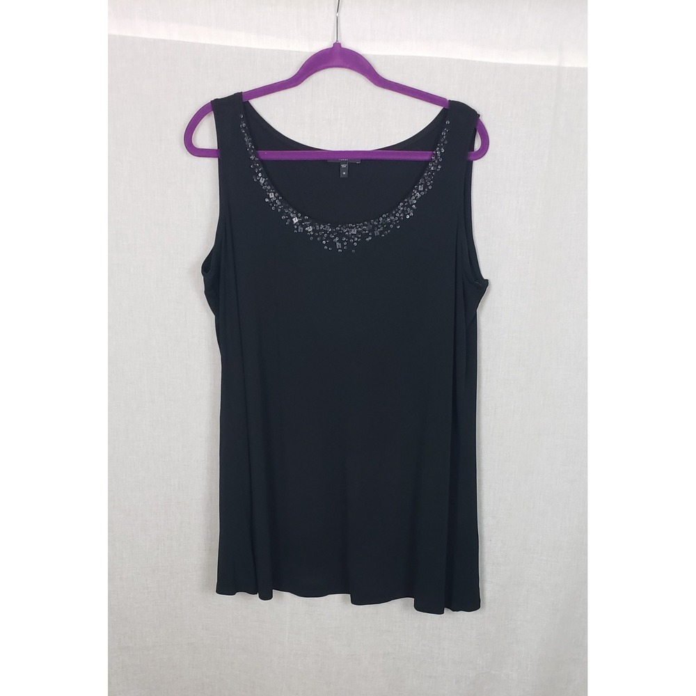 Eileen Fisher Woman Black 100% Silk Sequin Beaded Tank Top 1X Quiet Luxury